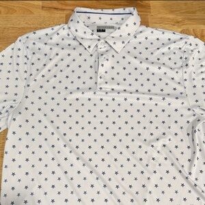 Men's White Polo Shirt with Navy Star Print PGA TOUR